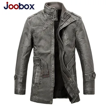 Sıcak Mens Liner JOOBOX 2017 Kış Motosiklet Deri Ceket Erkek Giyim Yeni Moda Yün Gri Deri ceket ve Mont PU
