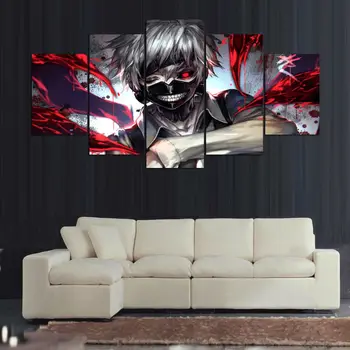 Sıcak Satış 5 Panel Duvar Sanatı Anime Ken Kaneki Tokyo Ghoul Resimleri kanepe arka plan Poster Çerçevesiz toptan damla nakliye Tuval