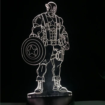 Sıcak Satış Amerika Film Figürü Kaptan 3D USB Lamba Süper Kahraman Kalkan Dokunmatik RGB Uzaktan Kumanda Çocuk Oyuncak Gadget Dekor Tutun LED