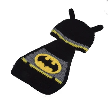 Sıcak Satış Batman Şapka Pelerin Tığ işi Bebek Fotoğraf Fotoğrafçılık Sahne Comign Eve Kıyafetler MZS Kostüm Karikatür Şapka Örme 14022 Set