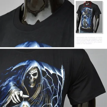 Sıcak! -Shirt Erkek Rahat O-Boyun Kısa Kollu T-shirt Pamuk T-Shirtlerimiz 3D Kafatası Ruh Arabanın Baskı Binici yaz Adam Hayalet Üstleri