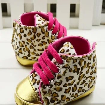 Sıcak yeni Doğan Bebek Çocuk Bebek Kız Leopar Pamuk Beşik Dantel-Up İlk Walker Ayakkabı Prewalker 0 için 18-