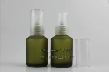 Sıvı krem için 50pcs toptan 30 ml Açık yeşil buzlu yuvarlak losyon şişe, boş yeşil cam 1 ons kozmetik şişeleri