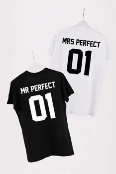 T Eşleşen Bay Mükemmel ve Bayan Mükemmel Çift gömlek-gömlek En güzel Hediye yıldönümü hediyesi t-shirt çift t shirt moda tees rahat üst