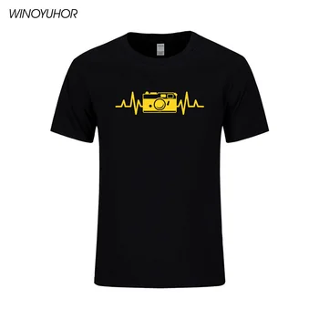 T Kamera T Shirt Erkekler kalp atışı Yeni Yaz Kısa Kollu Pamuk Moda Fotoğrafçısı-shirt Komik Erkek Tee Tops