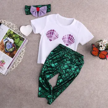 T-shirt + Tayt Pantolon 0 Kız Bebek Giysileri Seti Taç Denizkızı-24 Yenidoğan Bebek Kıyafetleri seç: Shell Giyim Yaz Setleri