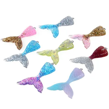 Takı DİY 10 adet Yapmak İçin yeni Tasarım Moda Mermaid kuyruk Çift Renk Glitter Reçine Kolye Takılar toptan