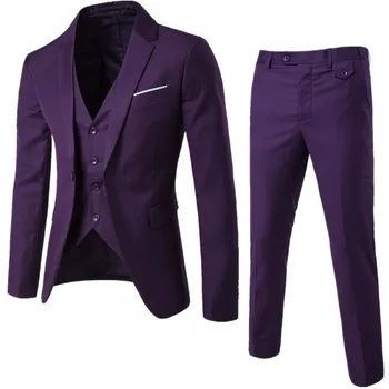 Takım elbise + yelek + pantolon 3 parça takım / Erkek bir toka ve iki düğme iş elbiseleri ceket ceket + pantolon +yelek blazers