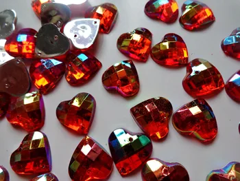 Taslar üzerinde 100pcs Dikmek Kalp şeklinde 14 mm kırmızı Akrilik yassı sırtlı deniz kristal aksesuar taş p. kodu boncuk