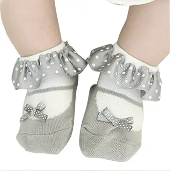 Tatlı Bebek Kız Bebek Terlik Yay Nokta Prenses Yumuşak Pamuklu Kısa Çorap Dantel