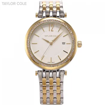 Taylor Cole Relogio Marka Elbise TC014/Altın Gümüş Tam Çelik Kayış Rhinestone Tarih Dames Quartz Horloge Kadın İzle Hediye Saatler