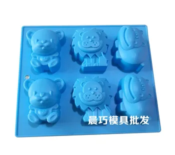 Tedarik silikon kek 6 aslan hippo sabun bile kalıp kalıp