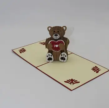 Teddy bear 3D lazer kesim açılır Özel el yapımı doğum günü tebrik kartı tasarımları Baskı CD200 parti malzemeleri dilek