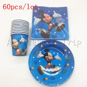 Tek Kullanımlık parti malzemeleri doğum günü 20 peçete gibi Mickey mouse tema çocukların 60 adet/lot 20 bardak +20 tabak +