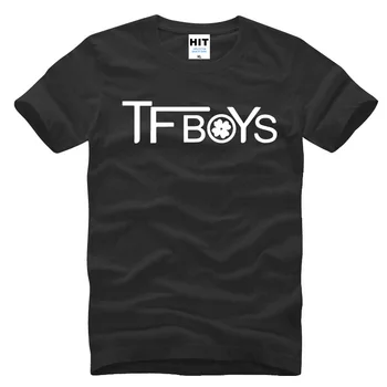 TFBOYS Logo Baskılı Erkek Erkek T Shirt Tshirt 2016 Yeni Moda Kısa Kollu O Boyun Pamuklu T-shirt Tee Camisetas Hombre