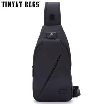 TİNYAT Messenger Çanta Erkekler Omuz Çantaları Siyah Casual Fonksiyonel Erkek askı çanta hinking İpad T609 İçin çift kulaklık jack Pack Göğüs