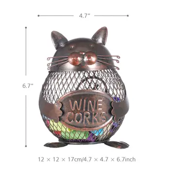 Tooarts Kedi Kedi Şarap Mantarı Kap Hayvan Süs Demir Kutu Sanat Pratik El Sanatları Hediye Ev Dekorasyonu İyilik