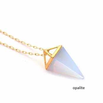 Toptan 5pcslot Opalite Piramit Kolye Moda Beyaz Mavi Kristal Kuvars Altın Tabaka Kolye Takı Hediye