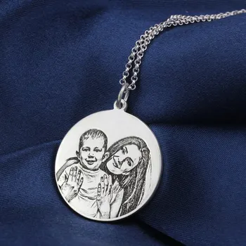 Toptan Gümüş Anne için Fotoğraf İşlemeli Kolye Özel Fotoğraf Disk-Oyma Kolye Bellek Hediye Kişiselleştirilmiş