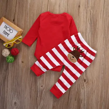 Toptan yeni Doğan Bebek Çocuklar Kızlara Noel Uzun Kollu Romper Tulum Üst+Pantolon 2 adet Noel Kıyafetler Çizgili Kıyafetler Ayarlayın