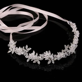 TREAZY el Yapımı Kadın Kristal Çiçek saç Bandı Saç Takı Düğün Rhinestone Saç Aksesuarları Gümüş Kaplama Gelin Nedime