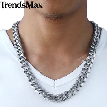 Trendsmax Mat Takı Seti Erkek Bileklik 316 L Paslanmaz Çelik Zincir Gümüş Tonu HS42 Küba Bağlantısı Frenlemek Kolye