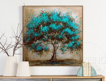 Tuval Renkli Dekor Ağaçlar üzerinde Sıcak Satış El boyalı Yüksek Kalite Modern Soyut Ağaç Yağlıboya Oturma Odası için Boya