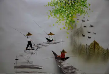 Tuval Vietnam Manzara Balık Boyama el Boyaması yağlı Boya Oturma Odası için Modern Duvar Sanat Resim Tuval