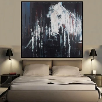 Tuval Üzerine Oturma Odası Resimleri Yatak Odası Soyut Beyaz At Başı Hayvan Stili Duvar Sanat Yağlıboya Ev Dekorasyonu