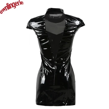 Ucuz Fiyat Siyah Vinil PVC Elbise Yaz Gotik Tarzı Korse Örgü Yamalı Faux Deri Punk Fetiş Fermuar Bodycon Elbiseler Min