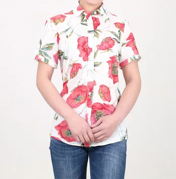 Uwback Kadın Gömlek Pamuk 2018 Yeni Yaz Kadın Rahat Baskılı Çiçek Gömlek Artı Boyutu 5XL Bayan Ofis Gömlek, EB146 Çiçek