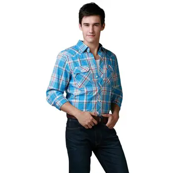 Vay be! Marka Western Gömlek Erkekler Uzun %100 Pamuk Ekose BİZE Boyutu Yumuşak Yüksek Kaliteli Yeni Satış Yıkanmış Batı Gömlek Moda Kol