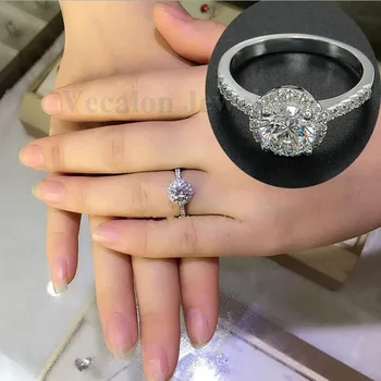 Vecalon Gerçek Kadınlar Hediye için yüzük 2ct AAAAA Zirkon Cz 925 Gümüş Nişan yüzüğü yüzük Takı