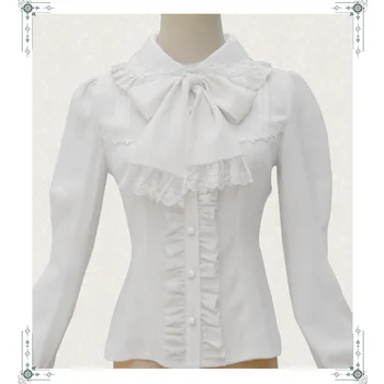 Victoria Lolita Beyaz Şifon & Dantel Yüksek-Fener Kollu Gömlek Bluz Seksi Korse Gotik Giyim Aksesuarları Steampunk Boyunlu
