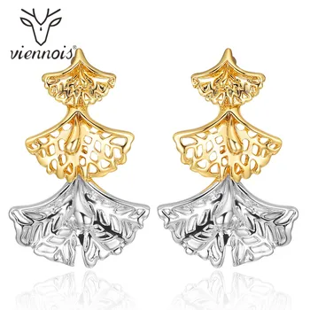 Viennois Altın Gümüş Rengi Üçlü Kayısı Yaprakları Kadın Metal Uzun Küpe Kadın Karışık renkli Mücevher Küpe