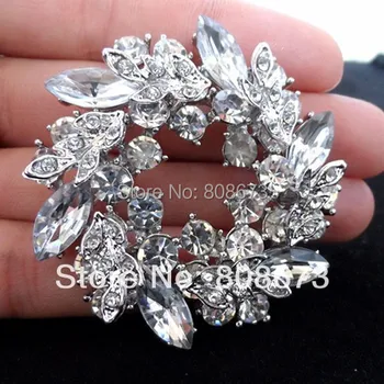 Vinatge Perakende!Moda Yaprak Çiçek Çelenk Pin Broş Kristal Diamante Boncuk Takı Broş Düğün Broş Pin Takı
