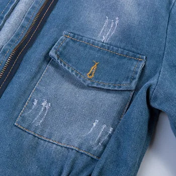 Vintage 2017 Kot Ceket Sonbahar/Sonbahar Kadın Yırtık Delik Tasarımı Cep Mavi İnce Bel Kot Ceket Mont Kabanlar T75901J