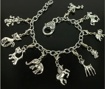Vintage Gümüş Paslanmaz Çelik Zincir Karışık Hayvan At Fil Geyik Takılar Kadınların Mücevher bilezik Bilezik, 5 adet Z1781