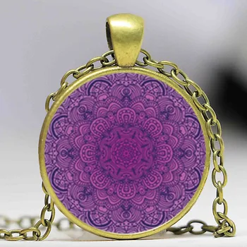Vintage Mandala Takı Om Sembolü Kolye Zen Budizm Kına Çiçek Kolye Yuvarlak Cam Ücretsiz Kargo Kolye