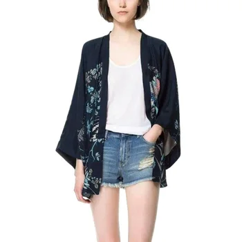 Vintage Yaz Kadınlar Çiçek kuşlar Hırka Şifon Güneş Koruma Kimono Gömlek Yeni 2018 Giyim Baskılı