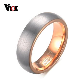 Vnox Tungsten Karbür Kubbe Yüzük Düğün Grup Gül Erkekler için Altın renkli Fırçalanmış