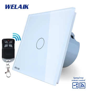 WELAİK Cam Panel Beyaz Duvar AB uzaktan kumanda Dokunmatik Anahtarı 1gang2way AC110~250V A1914CW/BR01 Işık Anahtarı Anahtarı