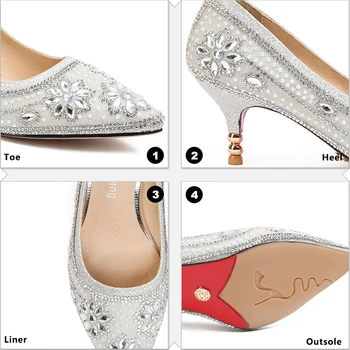 WETKİSS Yüksek Topuklu Kadın Düğün Pompaları Kristal Bling Toe İnce Topuklu Ayakkabı Bahar Moda Slip Sığ Sivri Ayakkabılar Bayanlar