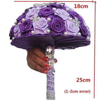 WifeLai-Romantik Mor Kalp Kristal Düğün Dayanıklı Yapay Çiçek Broş Pearl Gelin Buketi W125-Zİ Buket