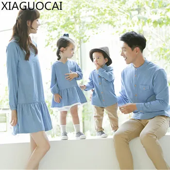 XiaGuoCai Aile Anne kız elbise çocuklar ve oğlu Kıyafetler Eşleşen bahar gömlek yeni stil moda elbise 35 l76