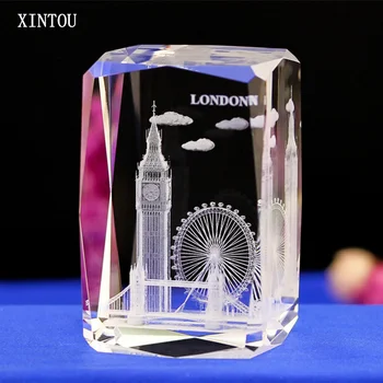 XİNTOU Küp Kristal Cam Londra Bina Modeli kağıt ağırlığı 3D Lazer Kazınmış London Tower Bridge Eye Big Ben El Sanatları Hediyelik eşya