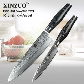 XİNZUO 2 adet keskin mutfak bıçağı Şam mutfak bıçağı Japon VG10 yardımcı şef bıçağı çekiç stria ücretsiz kargo set