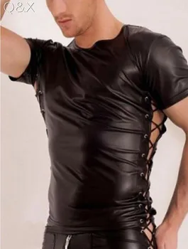 XX73 Yaz Stili 2017 Moda Siyah Suni Deri Erkek Arkasında Gömlek T Seksi iç Çamaşırı Fitness Tops Tees Dantel