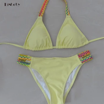 XXL Brezilya Bikini Örme Bandaj Bikini altı Mayo Kadın Bikini Yüzmek Biquinis şınav Spor Mayo El Set