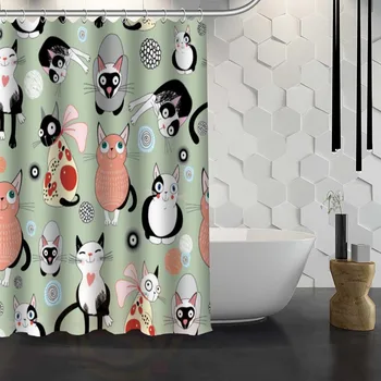 #Y1 Banyo F için sıcak Satış Özel Karikatür kedi Duş Perdesi su Geçirmez Kumaş Duş Perdesi-17